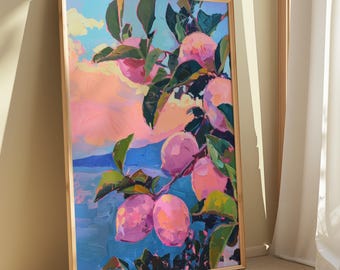 Impression d'art citronnier coucher de soleil : décoration murale estivale (téléchargement numérique