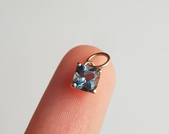 London blue topaz/14k gold charm/Cushion shaped pendant/Charm for bracelet/Daily wear charm/December birthstone/Gift for her