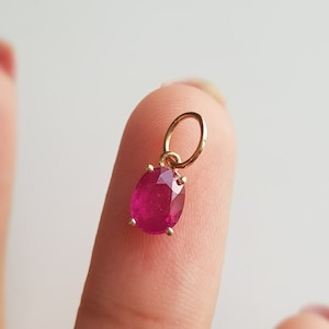 14k solid gold/Ruby charm pendant/Oval shape ruby charm/Minimal handmade gold pendant/July birthstone/Anniversary charm gift/Gift for her