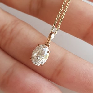 Moissanite 14k solid rose gold pendant/Oval shape moissanite pendant/Minimal handmade charm/Luxury pendant/April birthstone/Gift for her