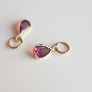 Pink tourmaline/18k gold charm/Pear shape tourmaline/Gold charm for bracelet and earring/Lightweight daily wear small charm/Gift for her