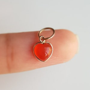 Spelled Carnelian 18k solid gold charm/Heart shape dainty pendant/Daily wear minimal handmade gold charm/August birthstone/Gift for her