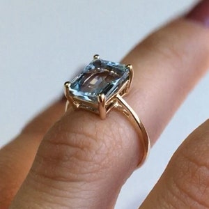 3ct AA Aquamarine 14K Solid Gold Ring/Engagement Ring For Women/Emerald Cut Aquamarine Solitaire Ring/March Birthstone/Gift For Her