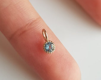 Aquamarine 14k solid gold/Charm pendant/3mm extremely small handmade aquamarine gold charm/Bezel setting/March birthstone/Made for gifting