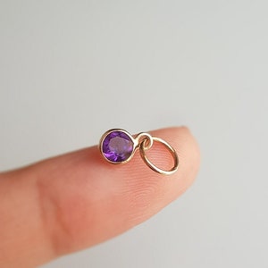 18k solid gold/Amethyst charm/Dainty handmade amethyst charm/Natural coral lightweight gold pendant/February birthstone charm//Gift for her