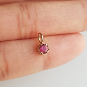 Pink tourmaline 14k solid gold pendant/3mm extremely small handmade tourmaline gold charm/Bezel setting/October birthstone/Gift for her