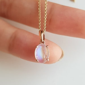 AA Rainbow moonstone 14k solid rose gold pendant/Minimal rainbow moonstone handmade pendant/Anniversary pendant/June birthstone/Gift for her