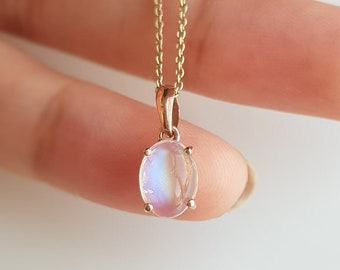 AA Rainbow moonstone 14k solid rose gold pendant/Minimal rainbow moonstone handmade pendant/Anniversary pendant/June birthstone/Gift for her