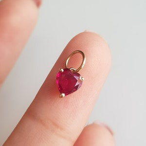 14k solid gold/Ruby charm pendant/Heart shape ruby charm/Minimal handmade gold pendant/July birthstone/Anniversary charm gift/Gift for her