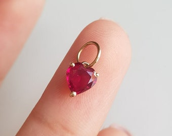14k solid gold/Ruby charm pendant/Heart shape ruby charm/Minimal handmade gold pendant/July birthstone/Anniversary charm gift/Gift for her