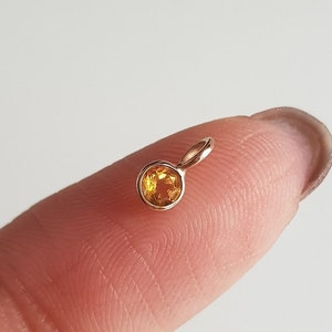 Citrine charm/18k solid gold/Round 3mm SMALL natural citrine/Lightweight dainty handmade gold pendant/November birthstone charm/Gift for her