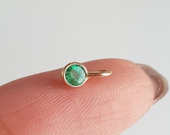 Natural emerald charm/18k solid gold/Round 3mm SMALL emerald/Lightweight Dainty handmade gold pendant/May birthstone charm/Gift for her