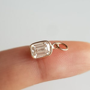 18k solid gold/Emerald cut moissanite charm/Casual wear handmade moissanite gold charm pendant/Bezel setting/April birthstone/Gift for her image 1