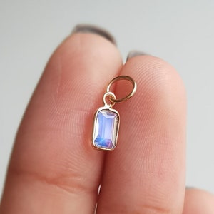 Rainbow moonstone/18k gold pendant/Emerald cut moonstone charm/Dainty delicate handmade charm/June birthstone/Gift for your loved ones