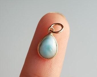 Larimar 18k solid gold charm/Oval shape larimar dainty charm pendant/Daily wear minimal handmade gold charm/March birthstone/Gift for her