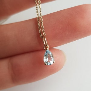 Natural aquamarine 14k solid gold charm/Pear shape aquamarine charm/Minimal casual wear handmade gold charm/March birthstone/Gift for her