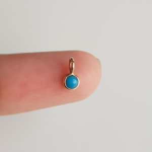 Turquoise charm/18k solid gold/Round 3mm SMALL natural turquoise/Lightweight dainty handmade gold pendant/December birthstone/Gift for her