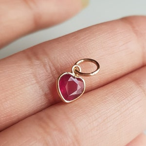 18k solid gold/Ruby charm pendant/Heart shape charm pendant/Minimal Ruby handmade gold charm pendant/July birthstone charm/Gift for her