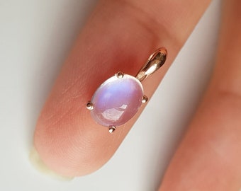 AA Rainbow moonstone 14k solid rose gold pendant/Minimal rainbow moonstone handmade pendant/Anniversary pendant/June birthstone/Gift for her