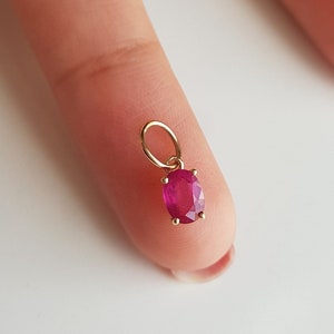 14k solid gold/Ruby charm pendant/Oval shape ruby charm/Minimal handmade gold pendant/July birthstone/Anniversary charm gift/Gift for her