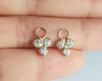 18k solid gold pair moissanite charm/Casual wear handmade small moissanite hoop earring charms/Bezel setting/April birthstone/Gift for her