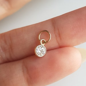 18k solid gold/Round moissanite charm/Casual wear handmade small moissanite gold charm pendant/Bezel setting/April birthstone/Gift for her