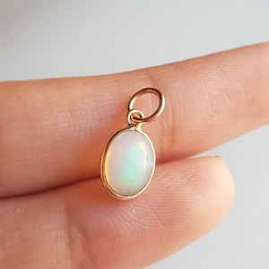 18k solid gold/Natural Ethiopian opal charm/Oval shape opal charm/Daily wear minimal handmade gold charm/October birthstone/Gift for her