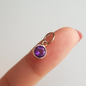 18k solid gold/Amethyst charm/Dainty handmade amethyst charm/Natural coral lightweight gold pendant/February birthstone charm//Gift for her
