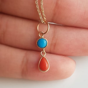 Coral turquoise 18k solid gold charm/Dainty Coral turquoise pendant/Daily wear coral turquoise charm for women/Anniversary gift/Gift for her