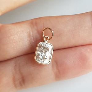 Radiant cut moissanite/18k solid gold charm/Casual wear handmade moissanite gold pendant/Charms for bracelets/April birthstone/Gift for her