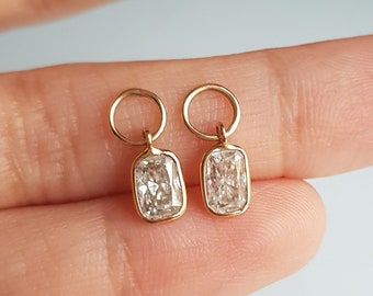 Pair 18k solid gold Radiant Cut moissanite charm/Casual wear handmade moissanite earring charms/Bezel setting/April birthstone/Gift for her