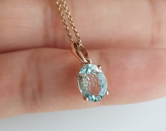 AA Aquamarine 14k solid rose gold pendant/Oval shape aquamarine pendant/Minimal handmade charm/Luxury pendant/March birthstone/Gift for her