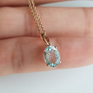 AA Aquamarine 14k solid rose gold pendant/Oval shape aquamarine pendant/Minimal handmade charm/Luxury pendant/March birthstone/Gift for her