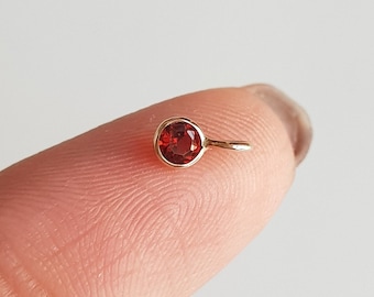 Garnet charm/18k solid gold/Round 3mm SMALL garnet/Lightweight Dainty handmade gold pendant/January birthstone/Birthday gift/Gift for her