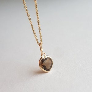 Smoky quartz/18k solid gold charm/Smoky quartz heart charm/Small topaz charms for bracelet and pendant/November birthstone/Gift for her