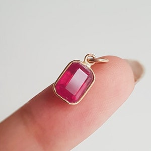 18k solid gold/Ruby charm pendant/Emerald cut ruby charm/Minimal handmade gold pendant/July birthstone/Anniversary charm gift/Gift for her