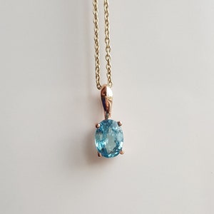 Natural Cambodian blue zircon 14k solid gold pendant/Minimal casual wear handmade blue zircon gold pendant/December birthstone/Gift for her