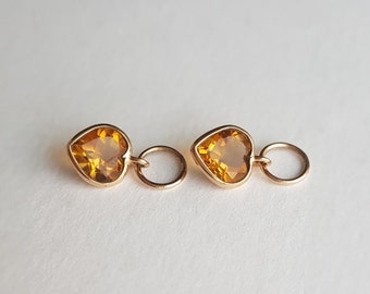 18k solid gold pair citrine huggie hoop earrings charm/Casual wear handmade dainty citrine charms for earrings/Bezel setting/Gift for her