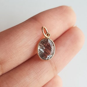 Black Rutile 18k solid gold charm/Black rutile valentine pendant/Minimal dainty lightweight charm for bracelet/April birthstone/Gift for her