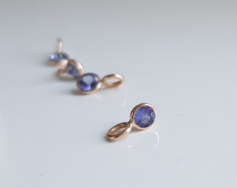 Tanzanite charm/18k solid gold/Round 3mm SMALL natural tanzanite/Lightweight dainty handmade gold pendant/December birthstone/Gift for her