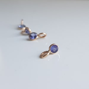 Tanzanite charm/18k solid gold/Round 3mm SMALL natural tanzanite/Lightweight dainty handmade gold pendant/December birthstone/Gift for her