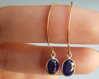 Blue sapphire 18k solid gold dangle earring/Blue sapphire minimal handmade gold earrings/September birthstone/Made for gifting/Gift for her