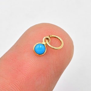 3 mm Round Shape Turquoise Charm/18k Solid Gold/Natural Sleeping Beauty Turquoise Pendant/December Birthstone/Dainty Charm/Gift For Her