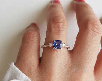 14 kt massief roségoud/tanzanietring/verjaardagsring voor vrouw/minimalistische stijl solitaire ring/december geboortesteenring/cadeau voor haar