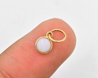 Natural Australian opal Charm/18k Solid Gold/4 MM Opal Gold Pendant/October Birthstone/Bezel Setting/Handmade Gold Dainty Charm/Gift For Her