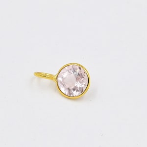 6mm Round Morganite Dainty Charm/18k Solid Gold/Natural Morganite Gold Charm Pendant/October Birthstone/Handmade Bezel Charm/Gift For Her