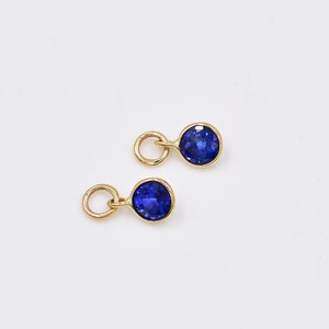 Natural Blue Sapphire 4 mm Round 18K Solid Gold Earring Charm/ Huggie Hoop Earring/ September Birthstone/ Handmade Gold Charm/ Gift For Her