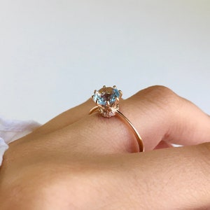AA Aquamarine Ring/14K Solid Rose Gold Moissanite Diamond Ring/Solitaire Ring For Women/Engagement Ring/March Birthstone Ring/Gift For Her