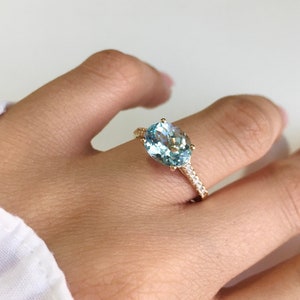 AAA+ Aquamarine Ring/14K Solid Gold Moissanite Diamond Ring/Solitaire Ring For Women/Engagement Ring/March Birthstone Ring/Gift For Her