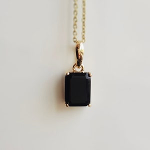 Black Onyx/14k solid gold pendant/Emerald cut onyx charm/Minimal handmade pendant/July birthstone/Anniversary charm gift/Gift for her